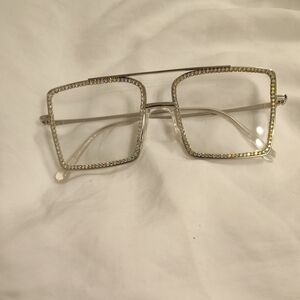Elegant Silver Rhinestone Square Glasses